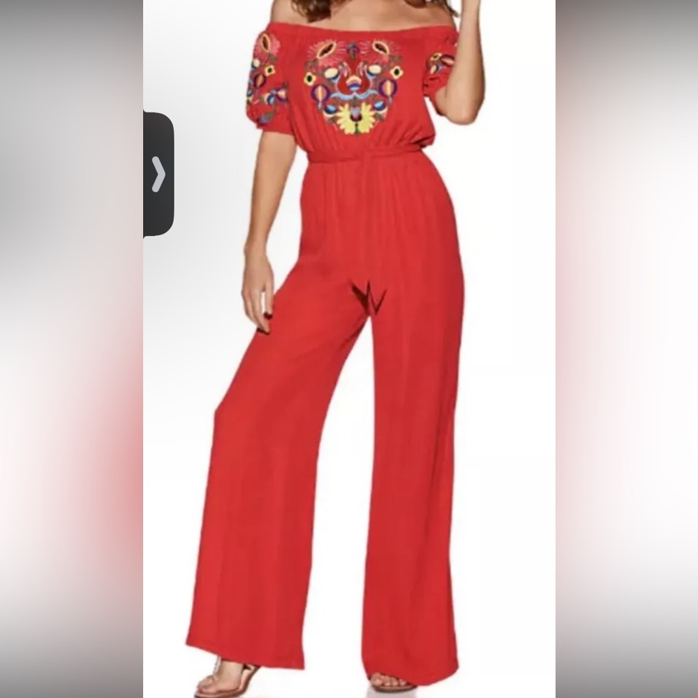 BOSTON PROPER VA VA BY JOY HAN Red Boho Floral Off The Shoulder
Jumpsuit - Picture 4 of 6